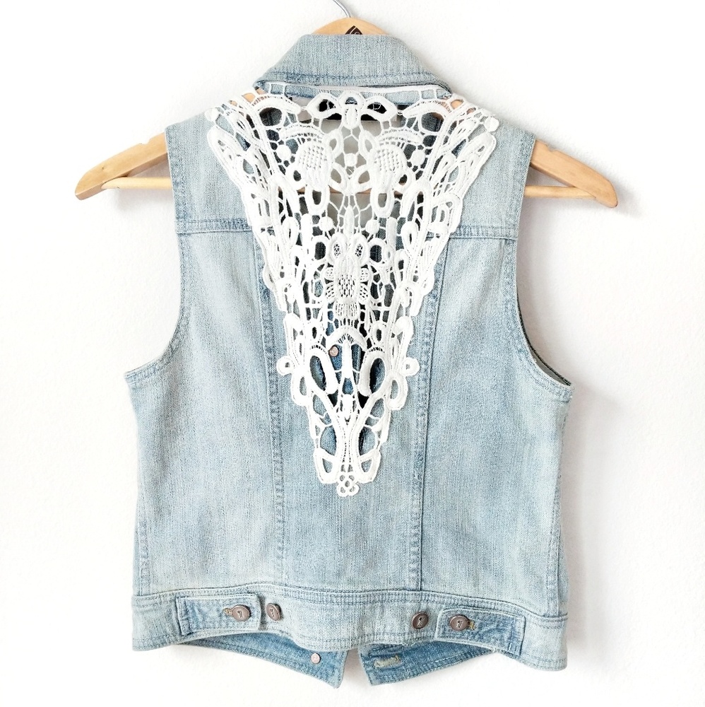 Pilcro and the Letterpress Lace Back Denim Vest